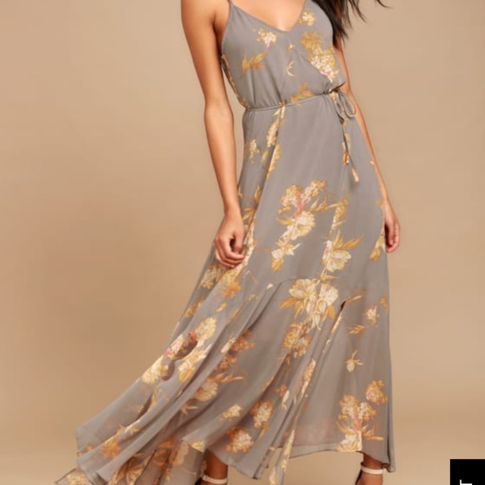 Gray floral maxi dress